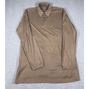 Robert Barakett Polo Shirt Mens Large Brown Long Sleeve Pima Cotton Casual Knit